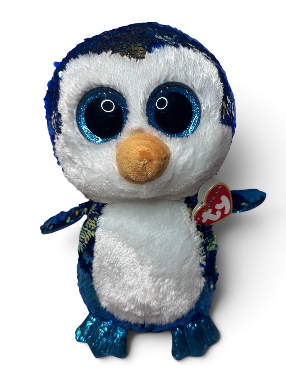 TY Blue Sequin Penguin Plush Payton- Soft White & Blue Stuffed Toy